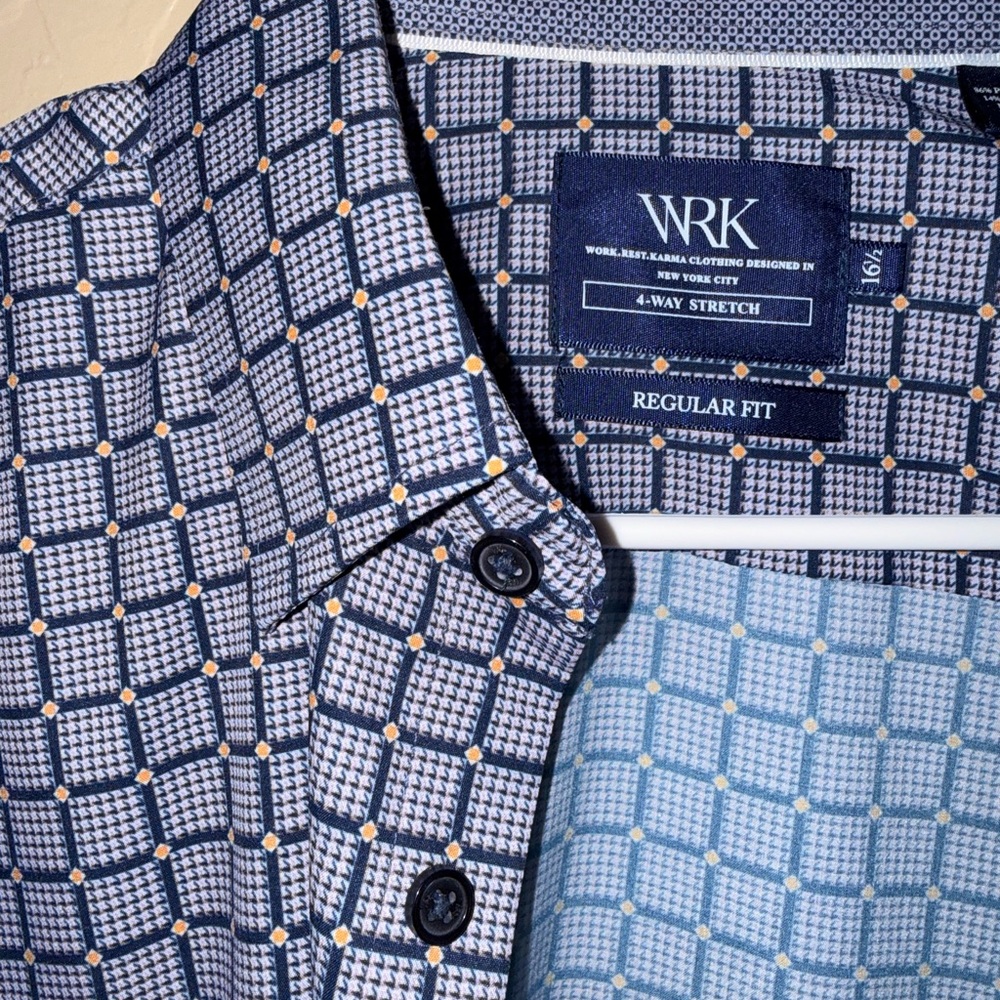 WRK Men's Navy Checkered Casual Button Down Shirt